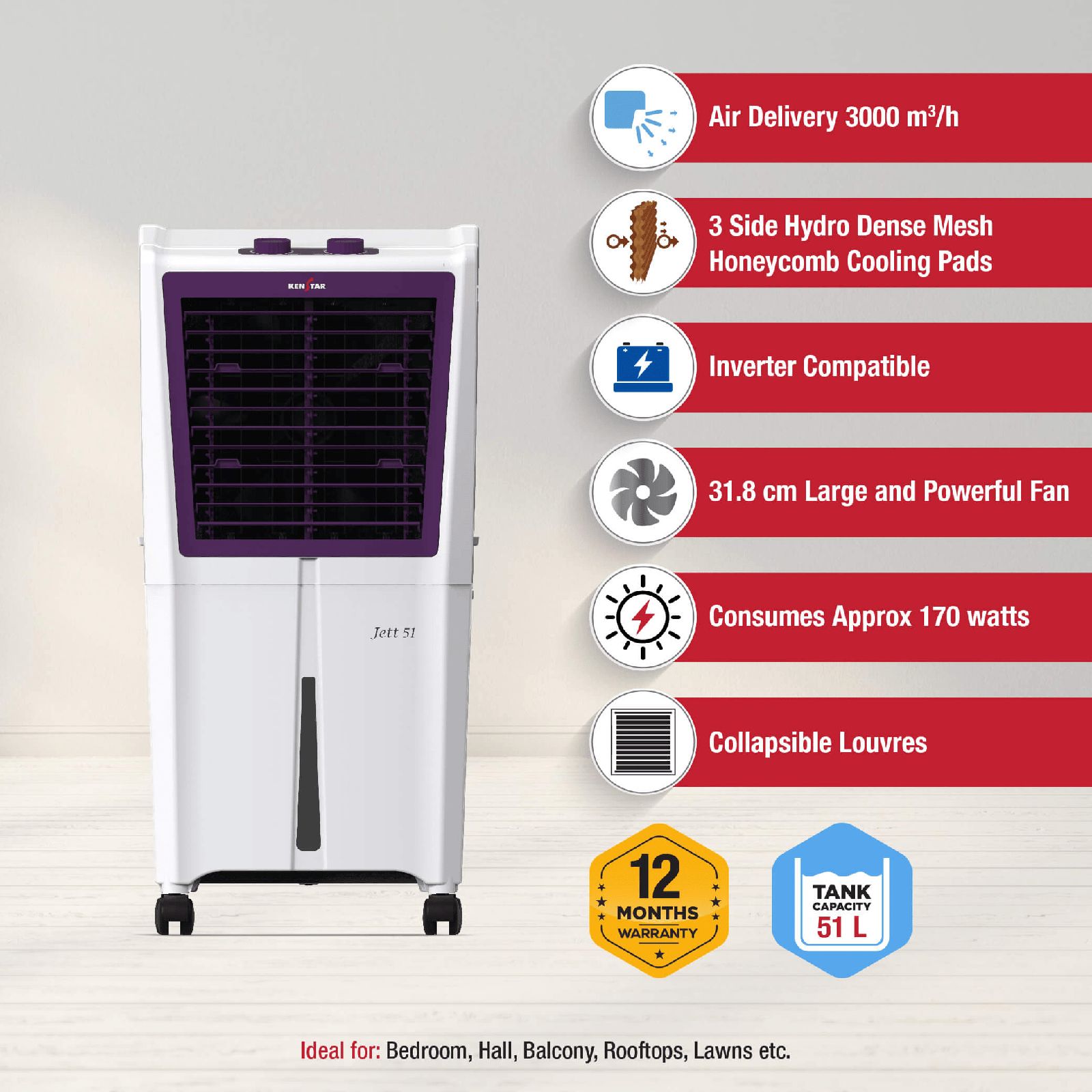 Buy KENSTAR JETT HC 51 Litres Personal Air Cooler with Quadra Flow